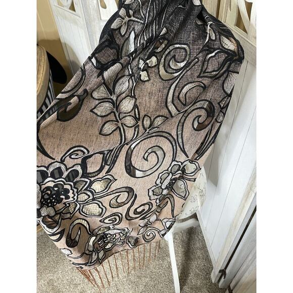 Estate Floral Ombre Sparkle Burnout Scarf Wrap Shawl Scarf Black 64in X 17in - Picture 3 of 5